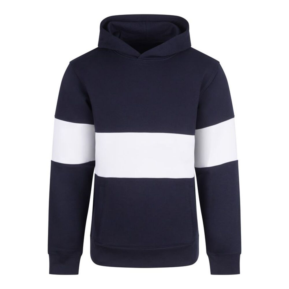 Front Row Mens Heavyweight Panelled Hoodie / Navy/White